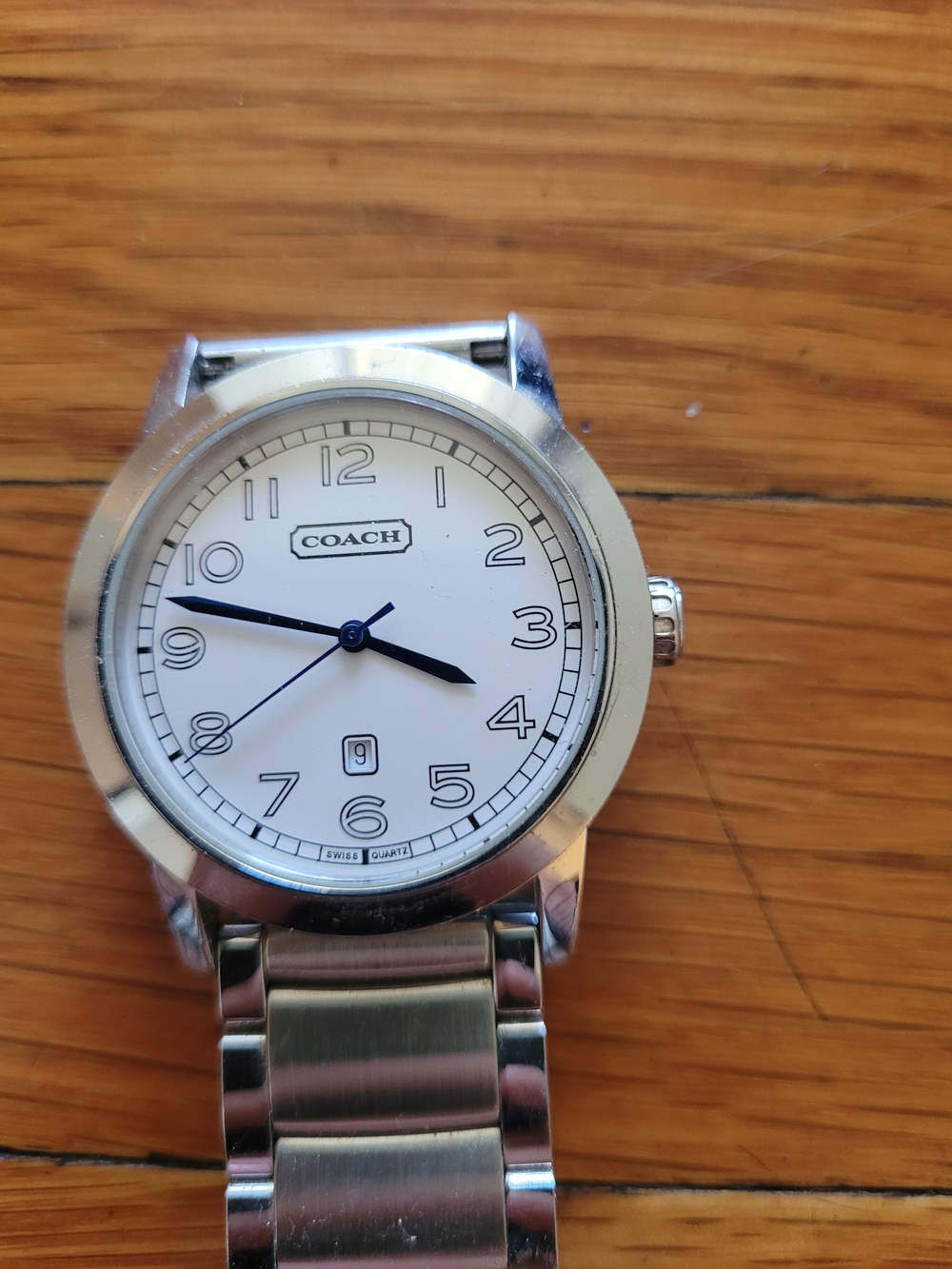 COACH Stainless Steel Round Face Watch in Silver and White